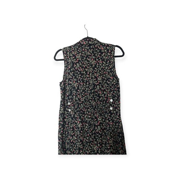 Vintage 90s Giorgio Sant Angelo Black Floral Button Down Sleeveless Dress Rose - Picture 7 of 8